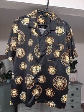 Urban Outfitters Black Sun-Print Short Sleeve Button-Down Shirt